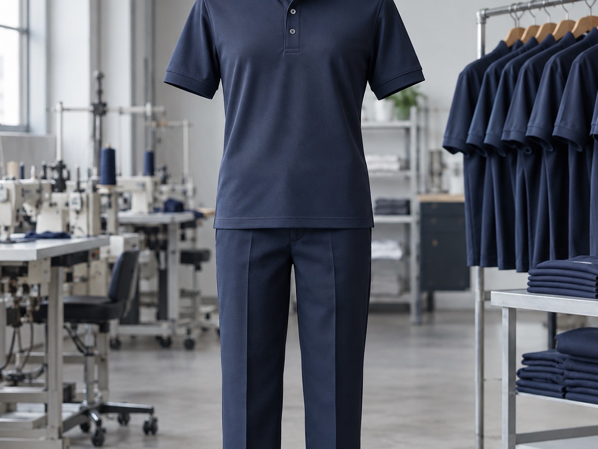 Uniforme empresarial de referencia — polo y pantalón en color sólido